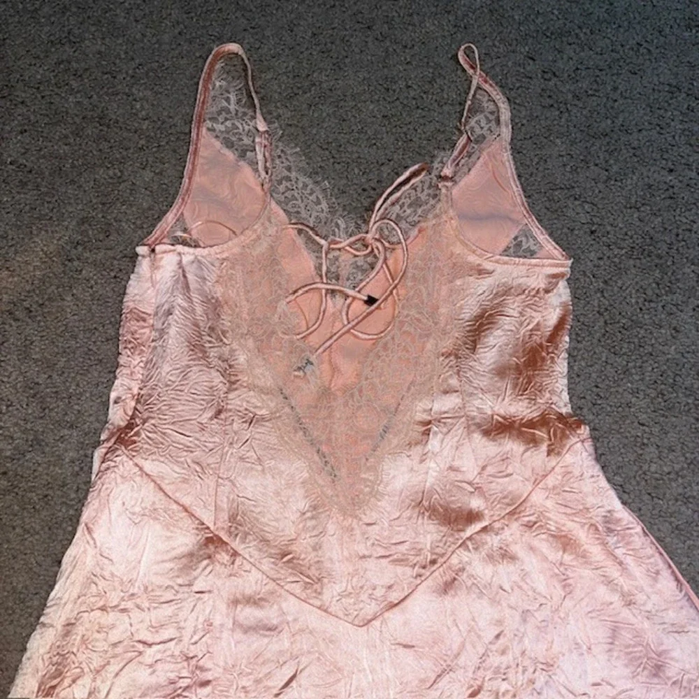 Free People Maybe Forever Maxi Dress Lace‎ Trim Crinkle Satin Peach 2